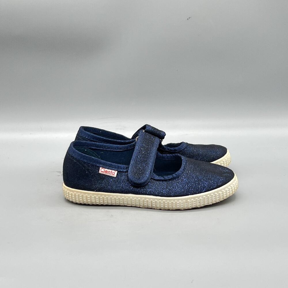 Cienta Shoes Girls 12.5 Blue Glitter Canvas Mary Jane Hook & Loop Flats Casual